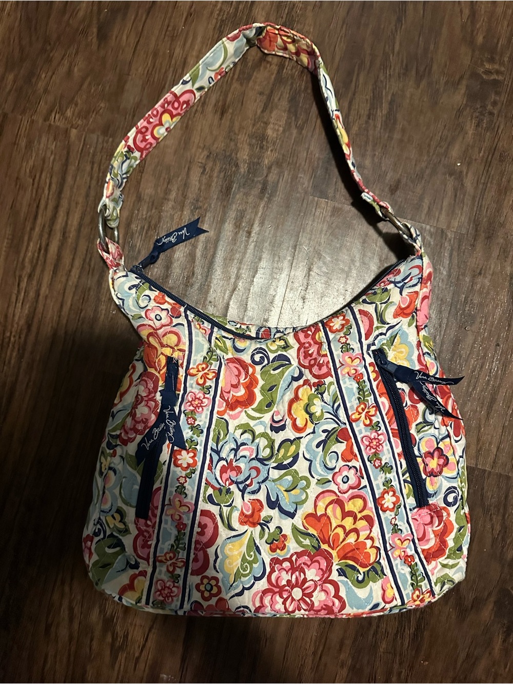 Vera Bradley Floral Quilted Shoulder Bag in Multicolor (navy trim)